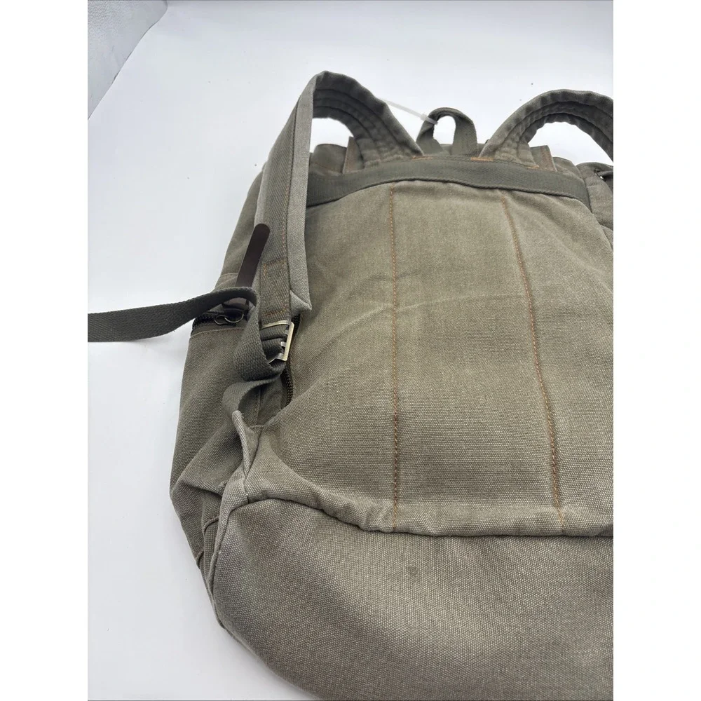 Bluboon VTG Canvas & Leather Army Green Rucksack Backpack Men's Bookbag Medium
